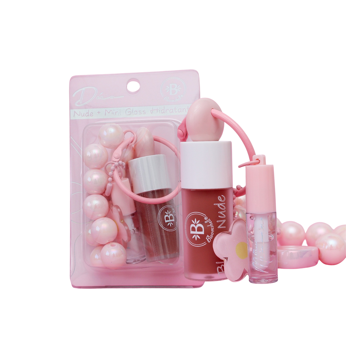Llavero Duo Nude + Mini Gloss Hidratante Bloomshell